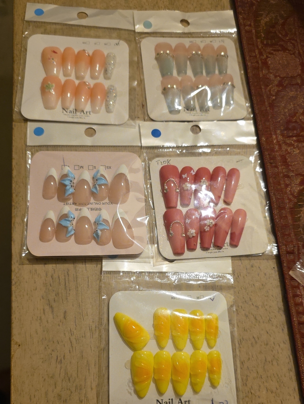 Large Press-On Nail Sets — Peach, Pink, Blue, Yellow